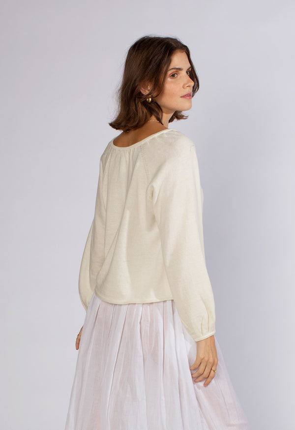 Loup Charmant Knitted Peasant Top In Cream