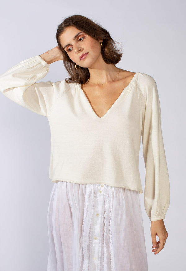 loup charmant Knitted Peasant Top in Cream
