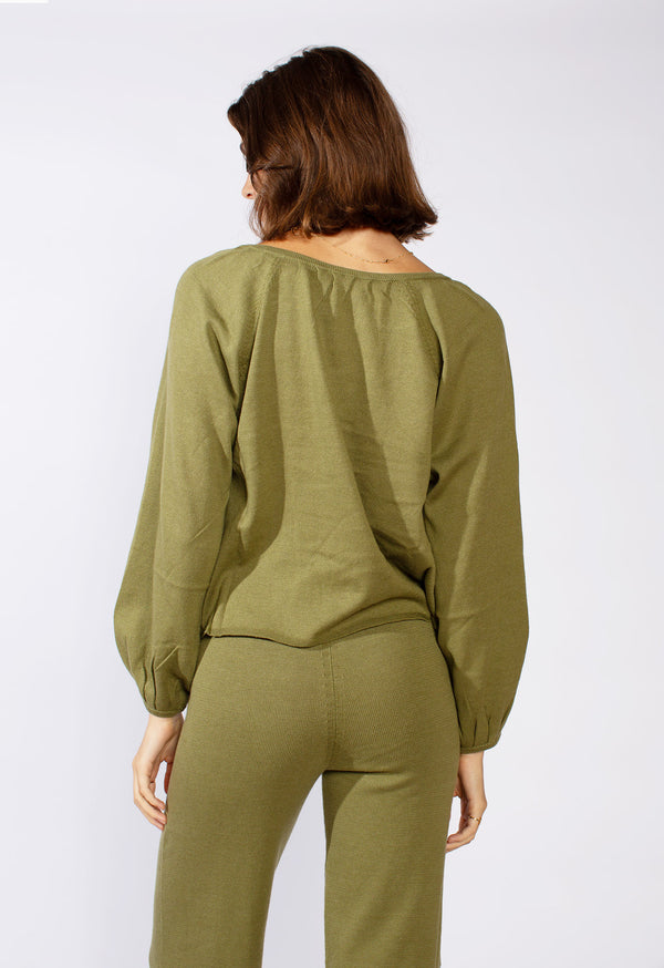 Loup Charmant Knitted Peasant Top In Forest