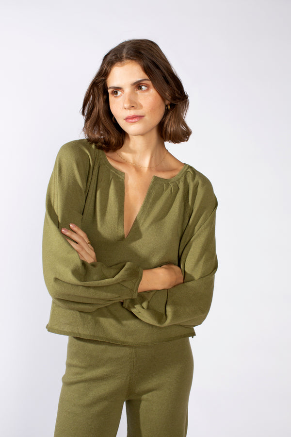 Loup Charmant Knitted Peasant Top In Forest