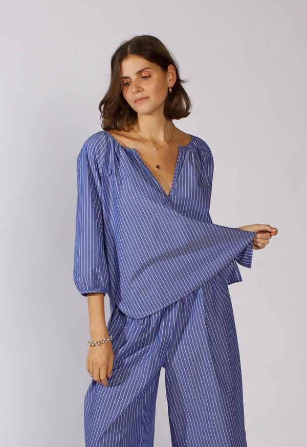 Loup Charmant Peasant Top In Classic Blue
