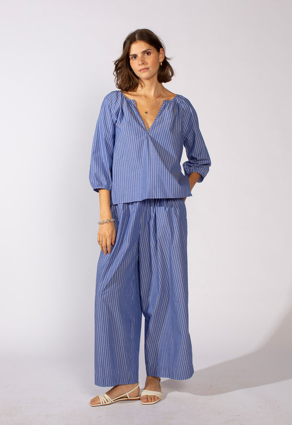 loup charmant Peasant Top in Classic Blue