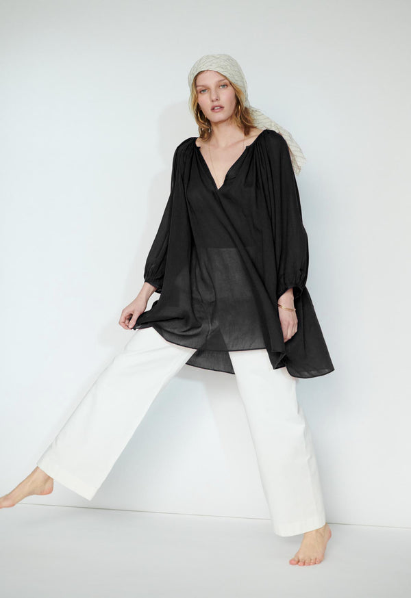 loup charmant Peasant Tunic in Black