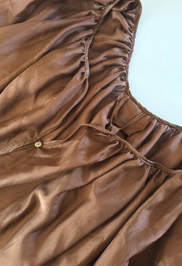 Loup Charmant Peasant Tunic In Chocolate Silk