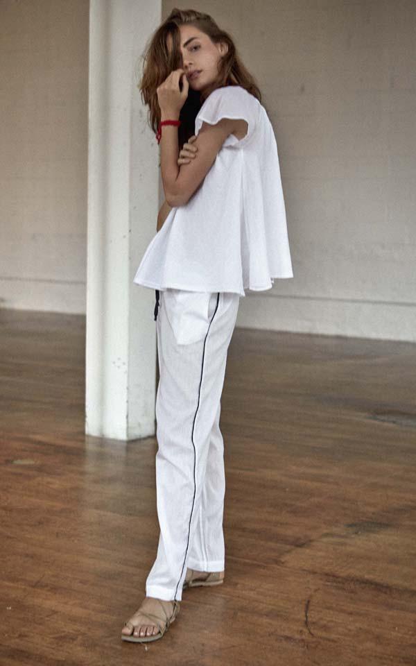 Loup Charmant Tuxedo Stripe Pajama Short Set In White W/ Midnight