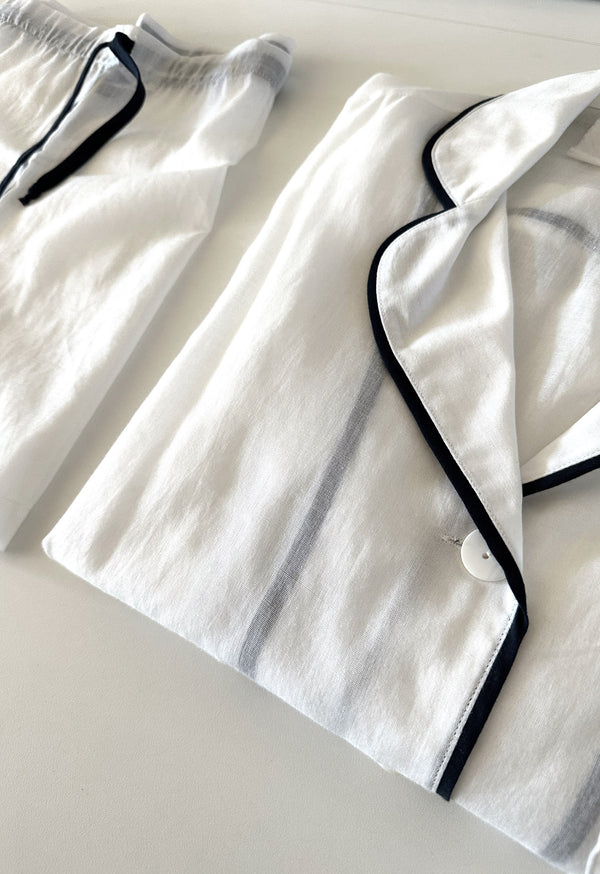 loup charmant Tuxedo Stripe Pajama Short Set in White w/ Midnight