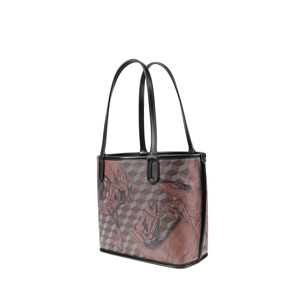 Loup Noir LEATHERLINED ST. TROPEZ MICRO SHOPPER Toile Chestnut/Black