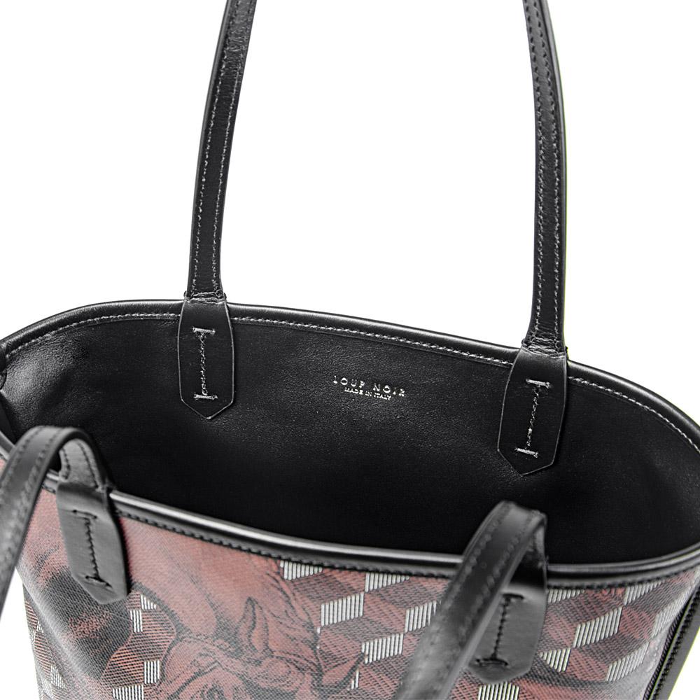 Loup Noir LEATHERLINED ST. TROPEZ MICRO SHOPPER Toile Chestnut/Black
