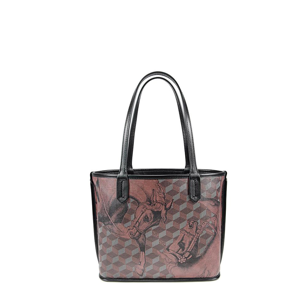 loup noir LEATHERLINED ST. TROPEZ MICRO SHOPPER Toile Chestnut/Black