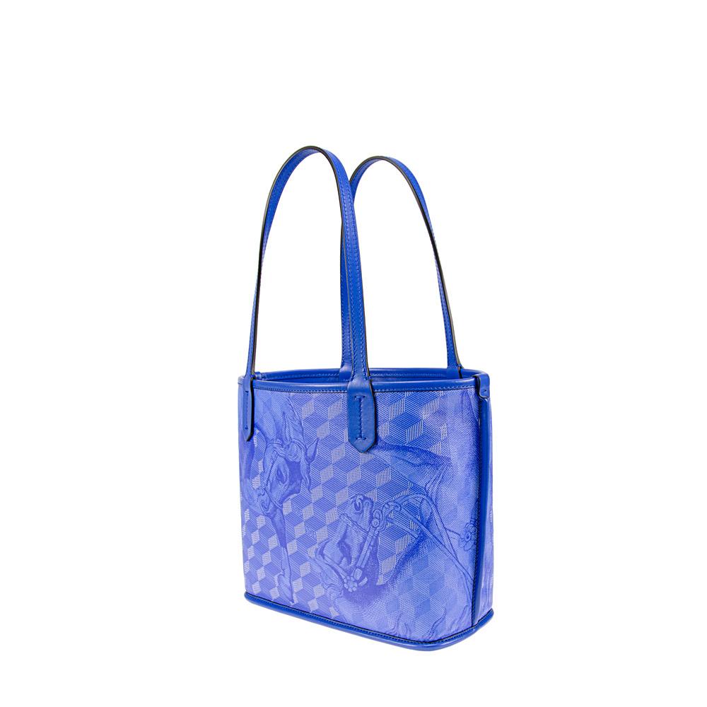 Loup Noir LEATHERLINED ST. TROPEZ MICRO SHOPPER Toile Dazzling Blue