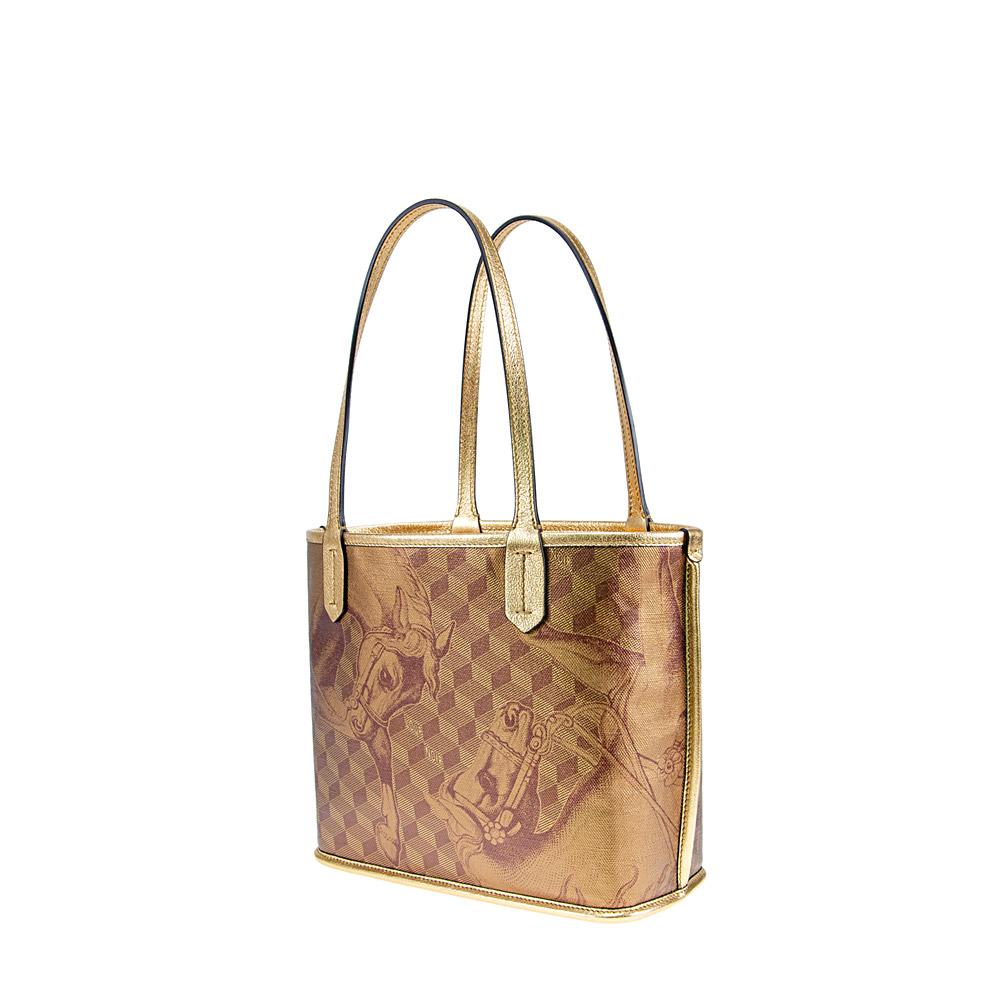 Loup Noir LEATHERLINED ST. TROPEZ MICRO SHOPPER Toile Gold