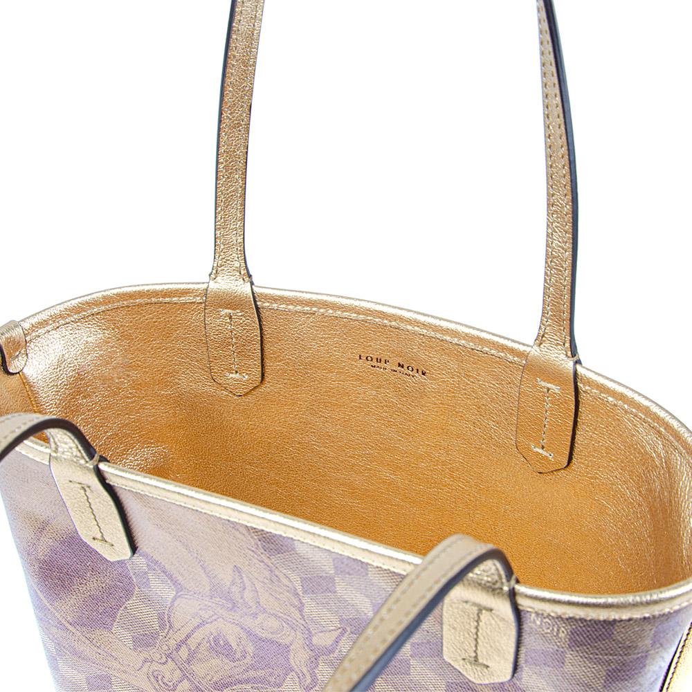 Loup Noir LEATHERLINED ST. TROPEZ MICRO SHOPPER Toile Gold