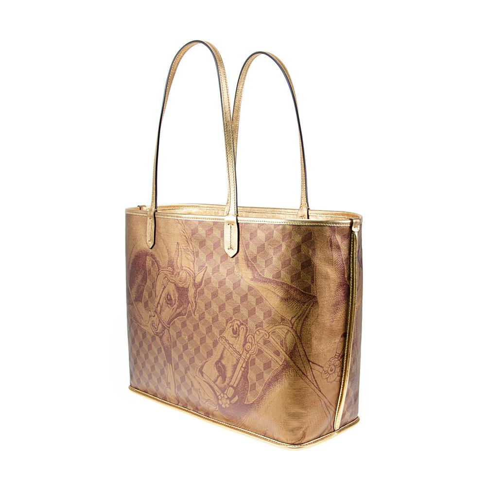 Loup Noir LEATHERLINED ST. TROPEZ SHOPPER SMALL Toile Gold