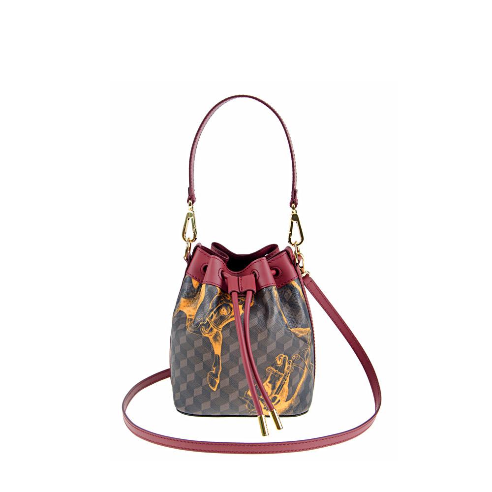 loup noir MICRO BUCKET BAG Cheval Brown/saffron