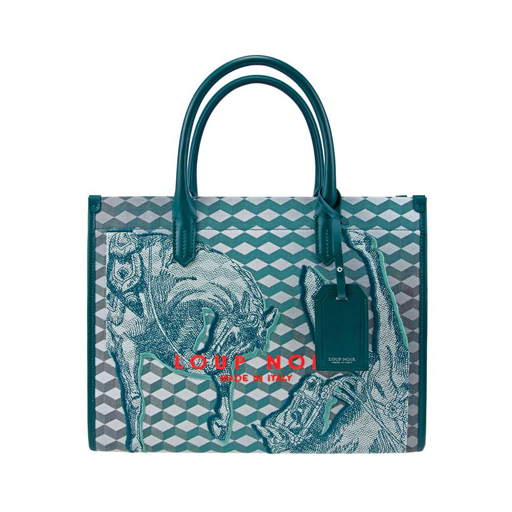Loup Noir SPIAGGIA TOTE Cheval Petrol Embroidered