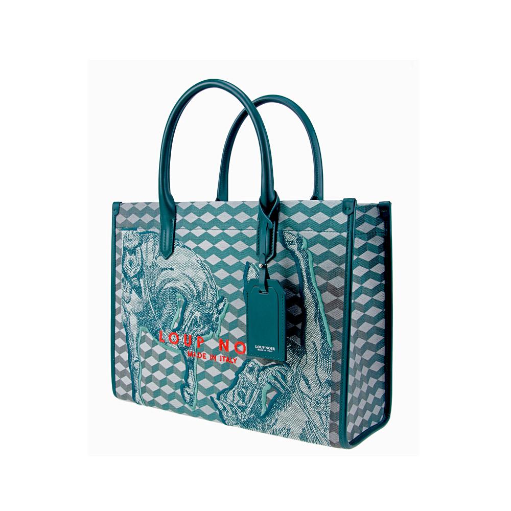 loup noir SPIAGGIA TOTE Cheval Petrol Embroidered
