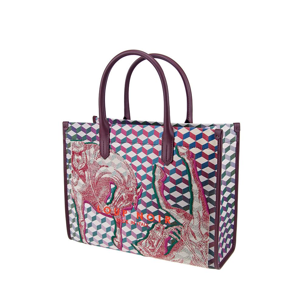 loup noir SPIAGGIA TOTE Cheval Bordeaux Embroidered