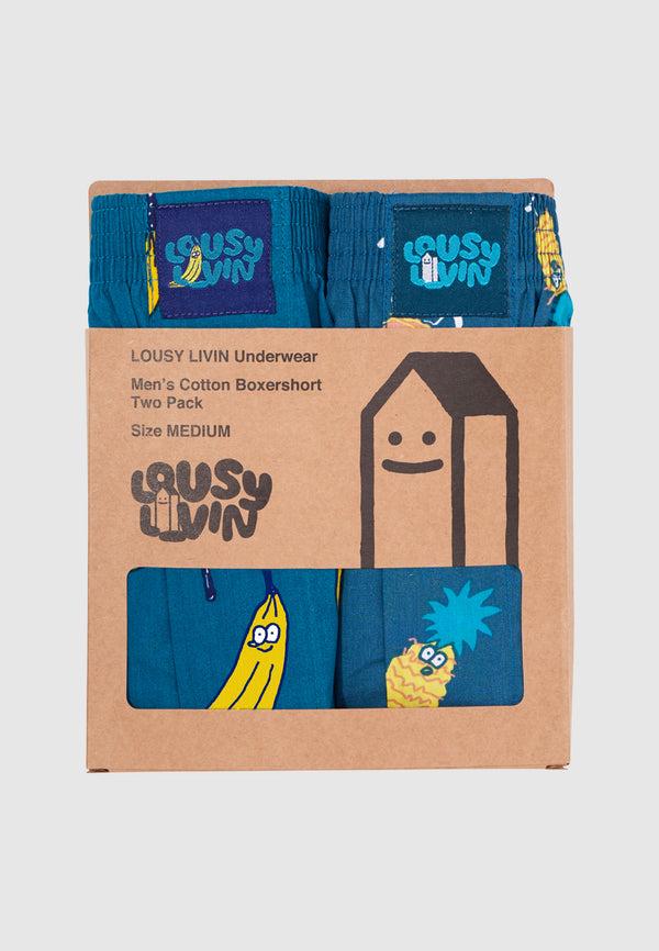 Lousy Livin Underwear 2 PACK BOXERSHORTS BANA-ANANAS Ocean/Blue Dive