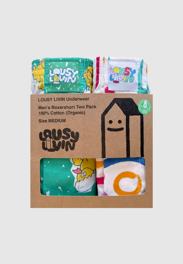 Lousy Livin Underwear 2 PACK BOXERSHORTS KÜKEN & LINES Green & White