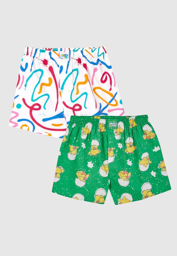 lousy livin underwear 2 PACK BOXERSHORTS KÜKEN & LINES Green & White