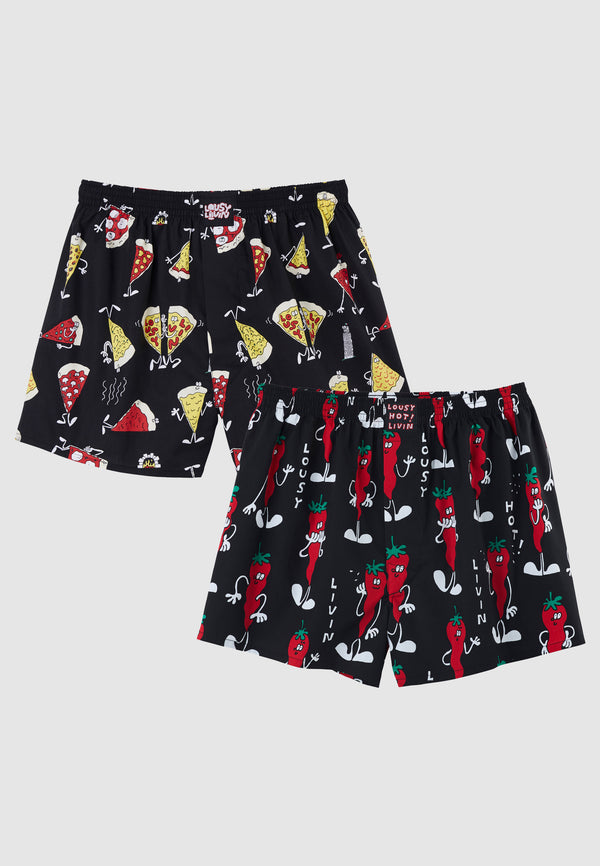 lousy livin underwear 2 PACK BOXERSHORTS PIZZA & CHILLI Black/Black