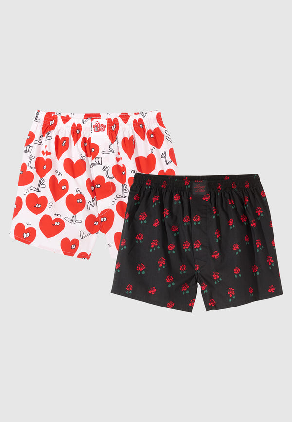 lousy livin underwear 2 PACK BOXERSHORTS ROSE & VALENTINES Black/White