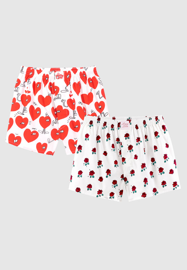 lousy livin underwear 2 PACK BOXERSHORTS ROSE & VALENTINES White