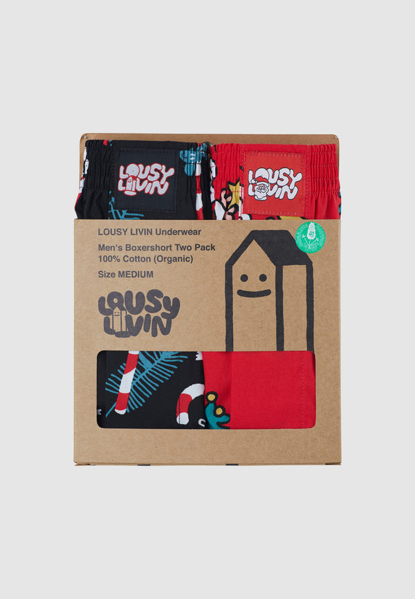 Lousy Livin Underwear 2 PACK BOXERSHORTS SANTA Black & Red