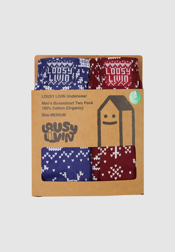 Lousy Livin Underwear 2 PACK BOXERSHORTS SCANDI Navy & Burgundy
