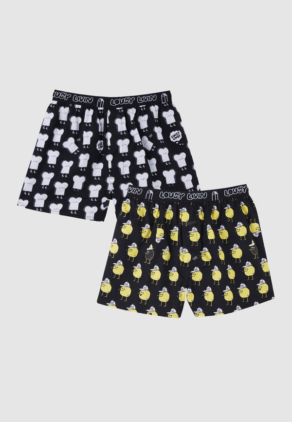 lousy livin underwear 2 PACK BOXERSHORTS TOAST & ZITRONE Black