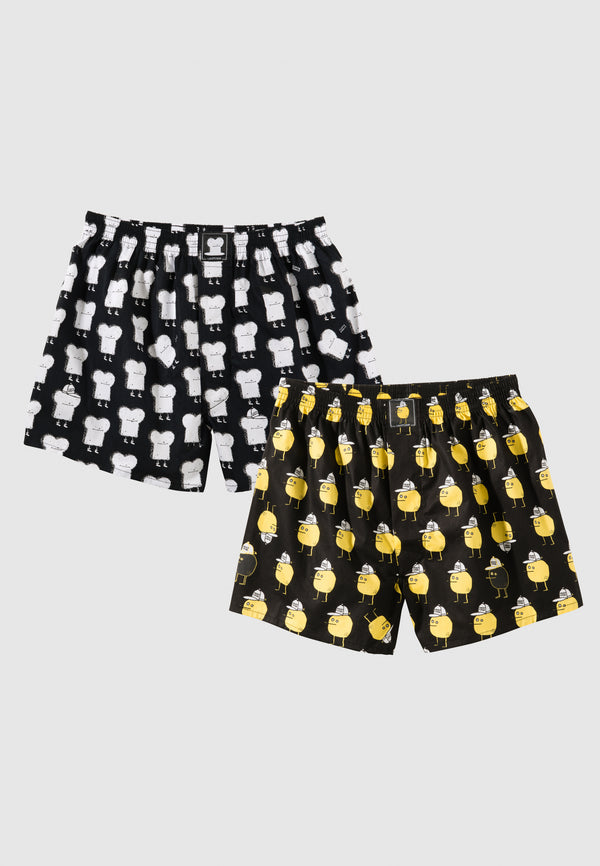 lousy livin underwear 2 PACK BOXERSHORTS TOAST & ZITRONE Black