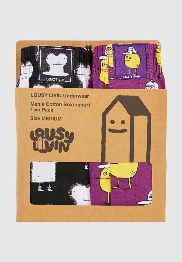 Lousy Livin Underwear 2 PACK BOXERSHORTS TOAST & ZITRONE Purple / Black