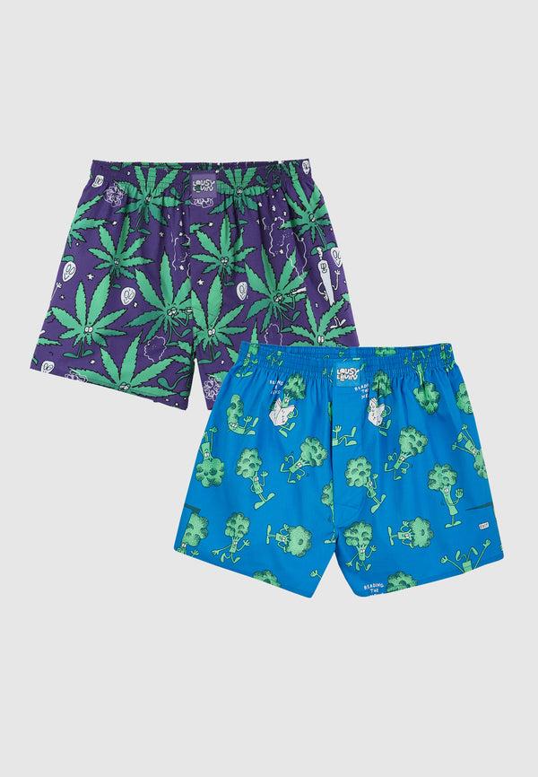 lousy livin underwear 2 PACK BOXERSHORTS WEEDY & BROCCOLI Purple Blue