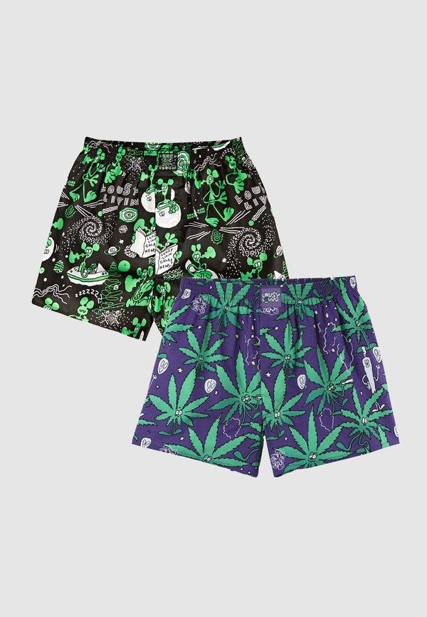lousy livin underwear 2Pack Boxershorts OuterSpace & Weedy Black