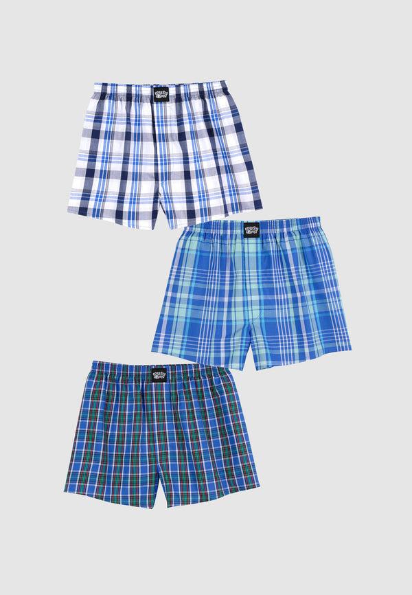 lousy livin underwear 3Pack Boxershorts Organic Chec Port Blue