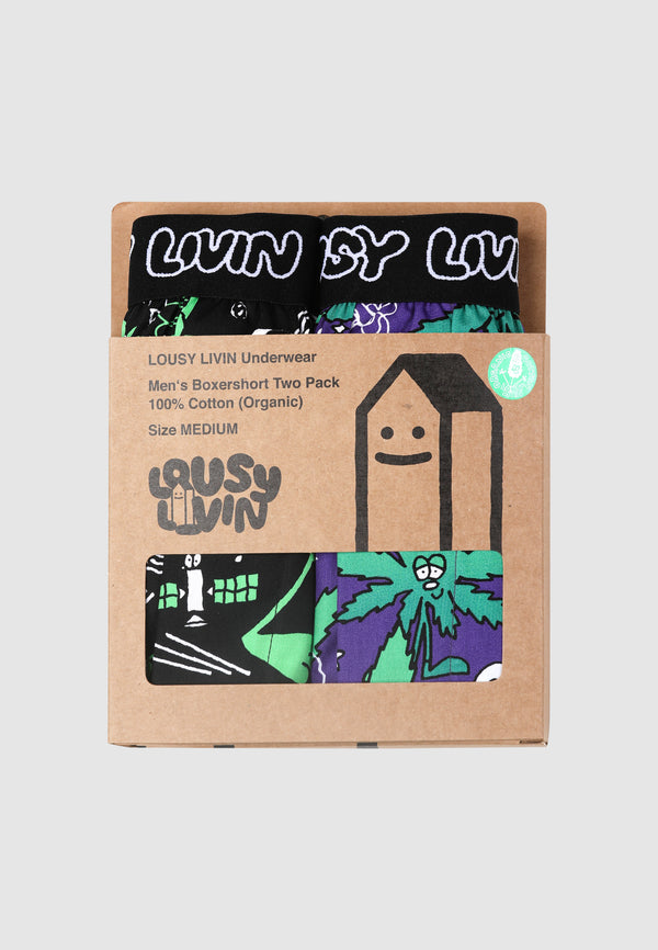 Lousy Livin Underwear Boxer Briefs 2Pack Outer Weedy Black
