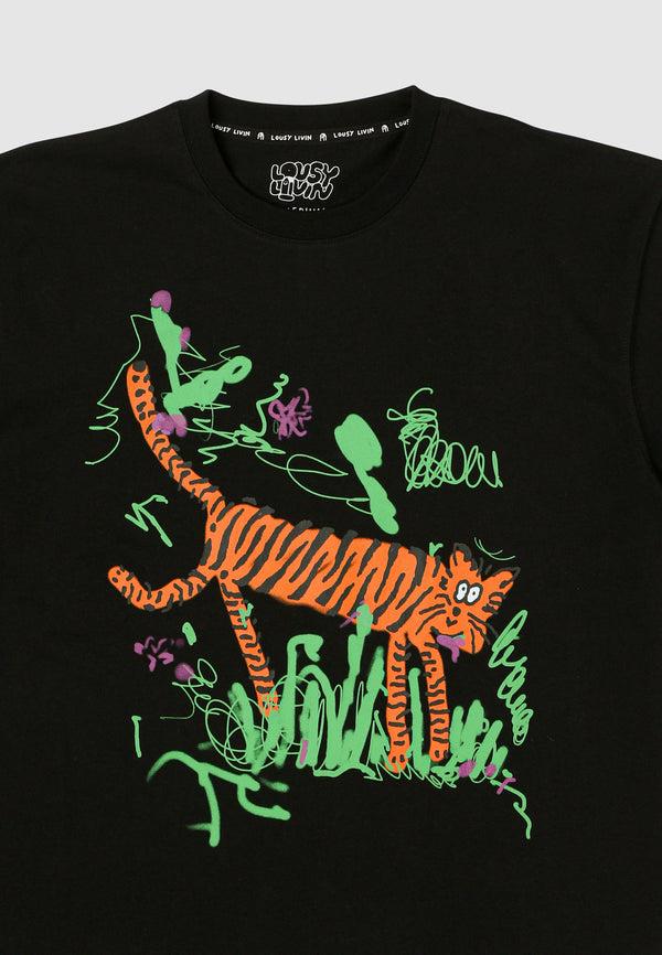 Lousy Livin Underwear Boxy Tee Mustache Tiger Black