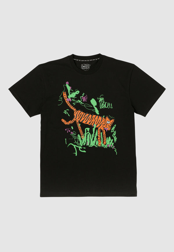 lousy livin underwear Boxy Tee Mustache Tiger Black