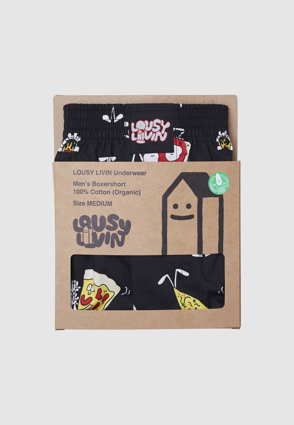 Lousy Livin Underwear BOXERSHORTS PIZZA Black