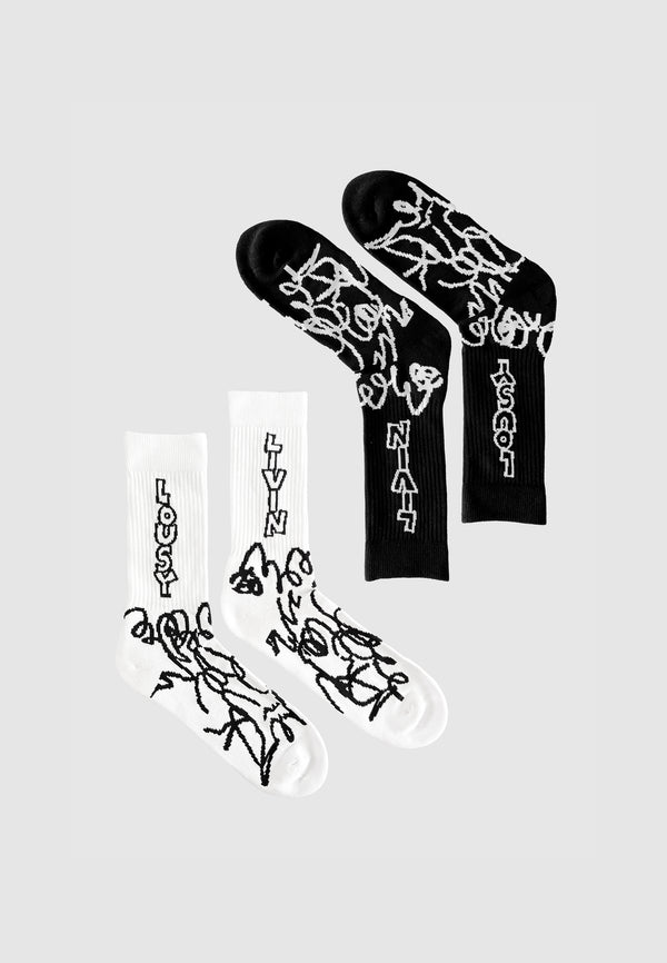 lousy livin underwear Socks "Lou 2Pack" Black/White