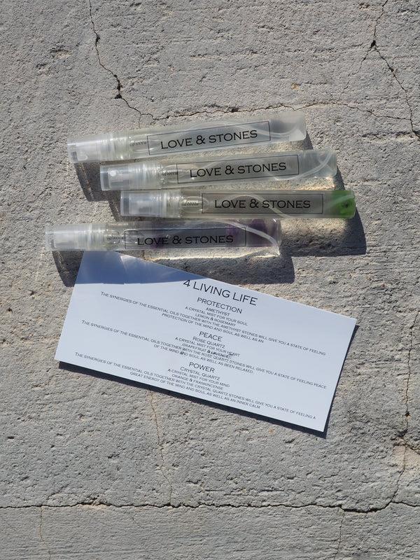 love & stones 4 FOR LIFE - A SMALL COLLECTION OF 4 DIFFERENT CRYSTAL INFUSED MISTS FOR YOUR DAY MEDITATION AND NIGHT Lifestyle