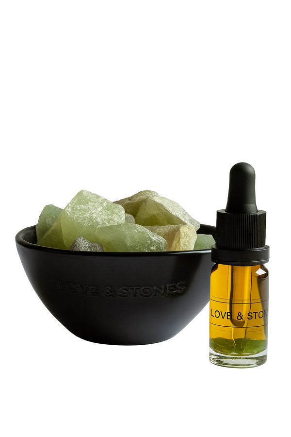 love & stones BREATHE - SCENTED ENERGY RAW JADE STONE MINI BLACK DIFFUSER home fragrance