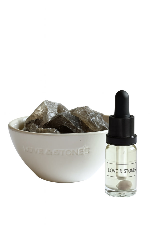 love & stones FLOW - SCENTED ENERGY RAW SMOKED QUARTZ MINI WHITE DIFFUSER home fragrance
