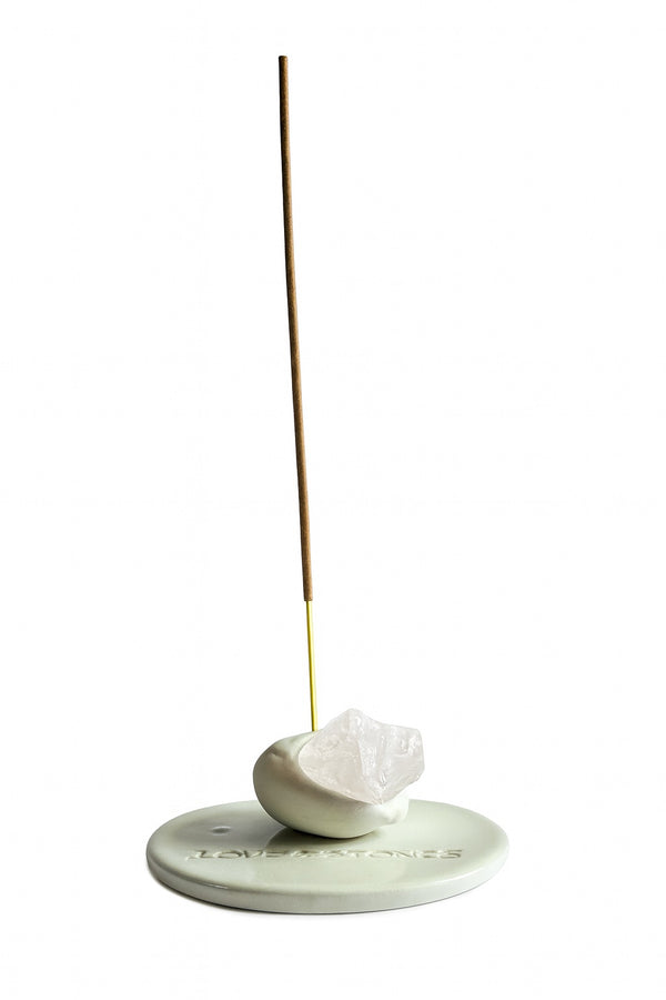 love & stones LIFE BY HAND ROSE QUARTZ CRYSTAL INCENSE BURNER SET home fragrance