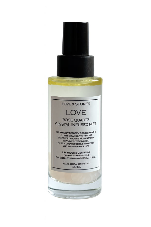 love & stones LOVE - ROSE QUARTZ CRYSTAL INFUSED SCENTED MIST home fragrance