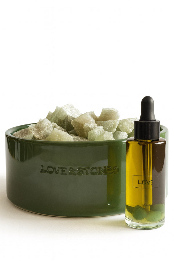 love & stones MANIFEST - AVENTURINE CRYSTAL INFUSED LARGE GREEN CERAMIC RAW DIFFUSER home fragrance