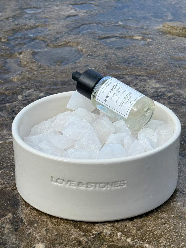 love & stones RAW ENERGY - CRYSTAL QUARTZ LARGE WHITE CERAMIC RAW DIFFUSER home fragrance