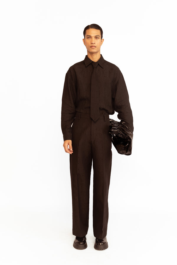 love birds Angus Embroidered Linen Shirt - Black