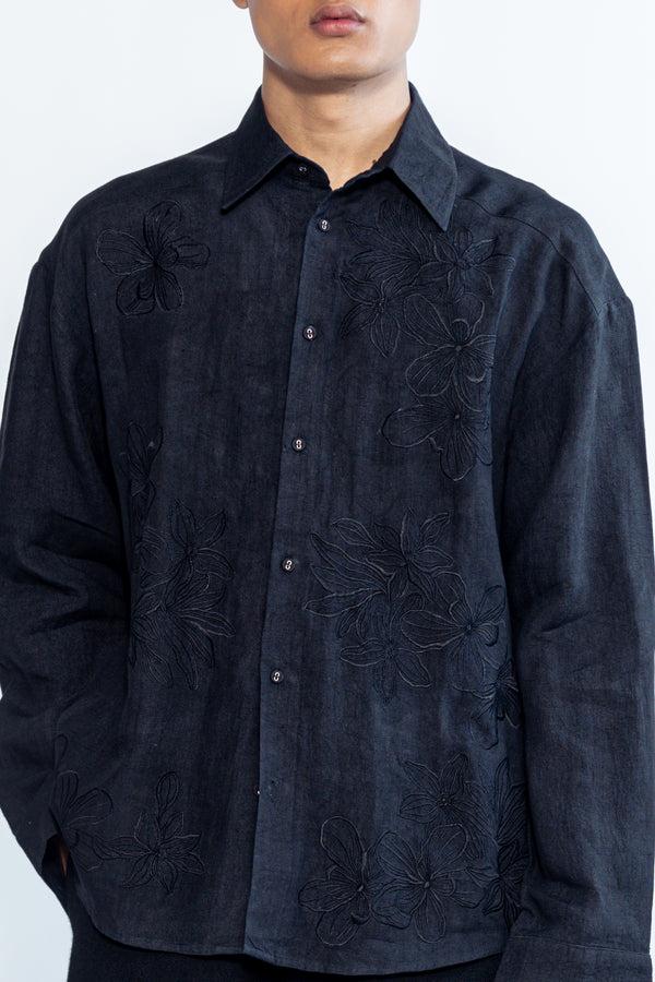 love birds Arcadian Embroidered Linen Shirt