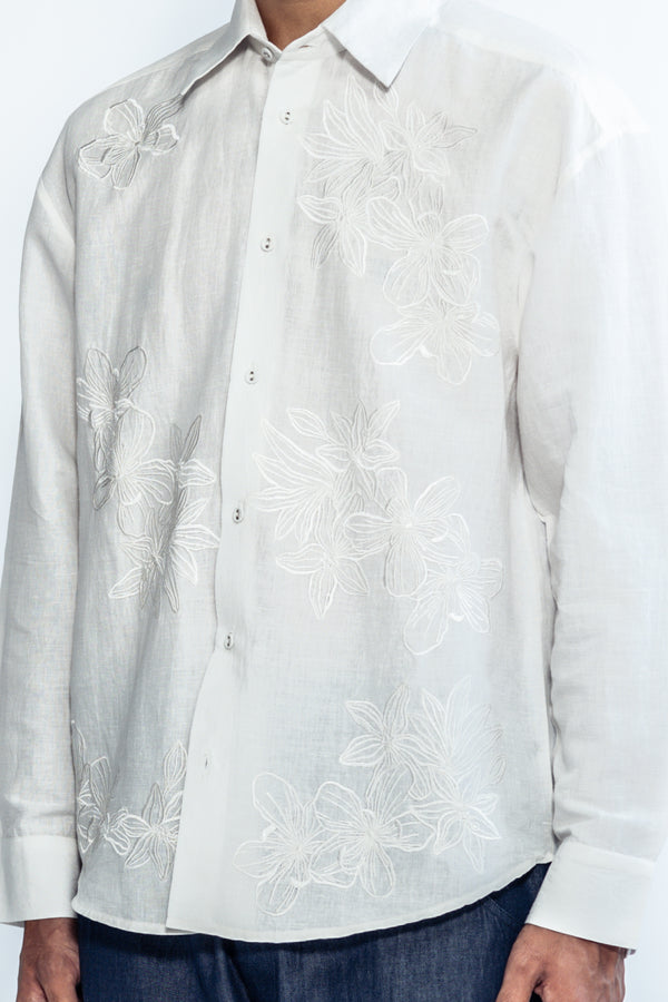 love birds Arcadian Embroidered Linen Shirt